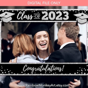 Graduation Photo Booth Frame: Black Silver Glitter (Digital File)