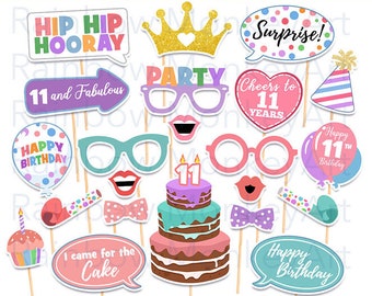 Accesorios imprimibles para fotomatón de cumpleaños: decoraciones para fiestas (descarga digital)