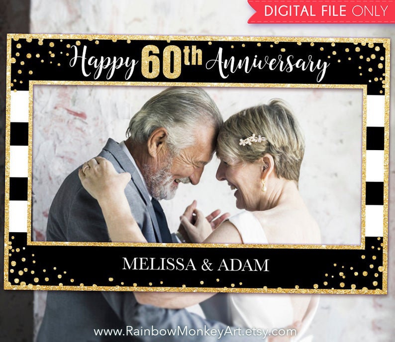 60th Anniversary Black Gold Glitter Photo Booth Frame Gold Confetti Photo Prop Frame Printable 60th Anniversary Photo Booth Frame