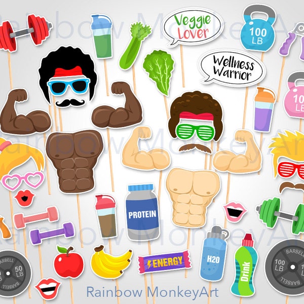 Printable Fitness Gym Photo Booth Props - Fitness Party Photobooth Props - Gym Work Out Printable Props - Body Build Props