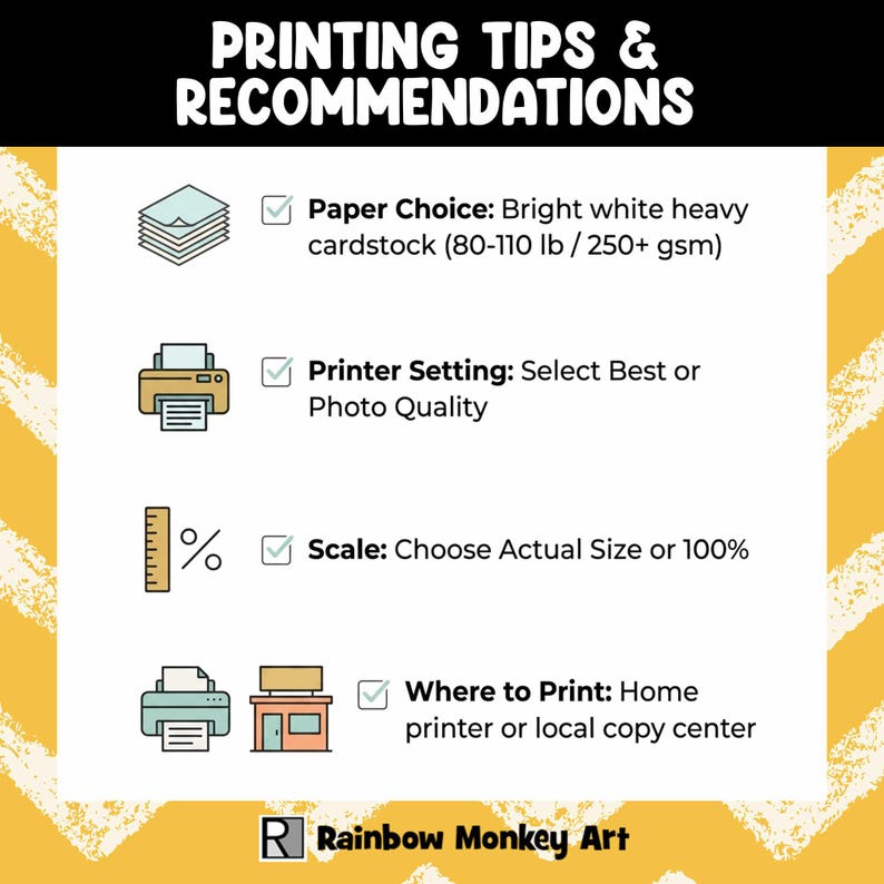 a collection of tips and recommendations for printing, including advice on paper choice, printer settings, scale, and where to print.