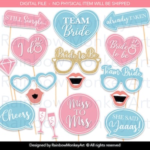 Printable Bridal Shower Photo Booth Props Blue and Pink Hen Party Photobooth Props Wedding Party Photo Booth Props Bachelorette Party Props