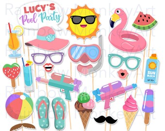 25 Foto-Requisiten Für Strand & Sommerparty – Bambus-Stäbchen, Bunte Motive, Selbstklebend