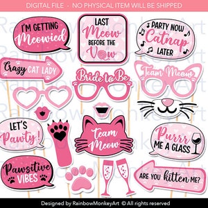 Cat Bachelorette Party Photo Booth Props: Pink Bridal Shower (Digital Download)