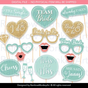 Mint & Gold Bridal Shower Photo Booth Props (Digital Download)