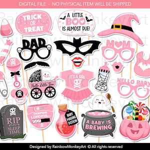 Halloween Baby Shower Photo Booth Props: Pink Girl Theme (Digital Download)