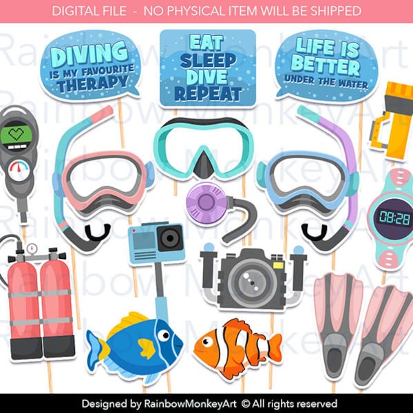 Printable Scuba Diving Photo Booth Props - Scuba Diving Photobooth Props - Scuba Printable Props - Snorkeling Props - Scuba Party