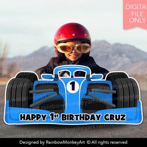 Blue Race Car Photo Booth Frame: Racing Party (Digital Download)
