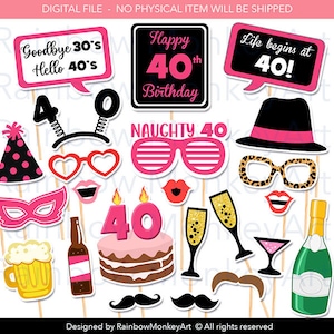 Printable Birthday Prop - Printable 40th Birthday Photo Booth Props - Birthday Party Photobooth Props - Birthday Photo Booth Prop
