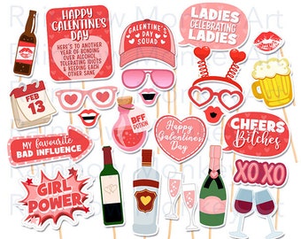 Galentine's Day Party Photo Booth Props: 24 Printable Designs (PDF)