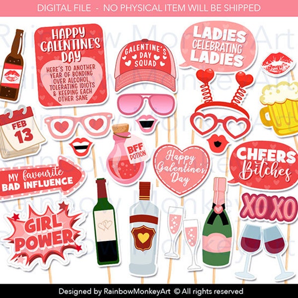 Printable Galentine's Day Party Photo Booth Props, Galentine's Day Photobooth Props, Galentine's Day Printable Props, Galentine's Day Decor