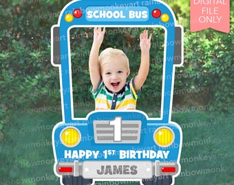 Blue School Bus Printable Photo Booth Frame - Red Bus Photo Booth Frame  School Bus Kids  Party School Bus Selfie Frame