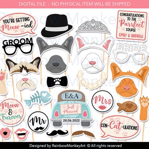 Personalized Cat Wedding Photo Booth Props (Digital Download)