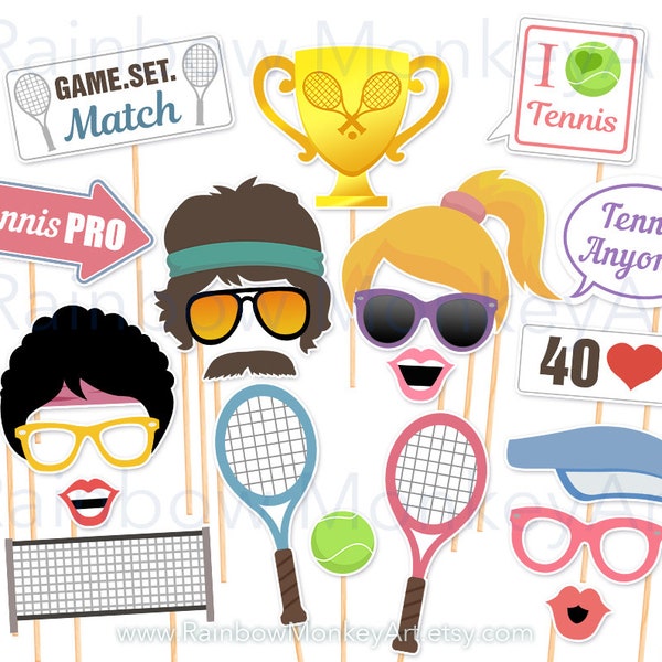 Printable Tennis Photo Booth Props - Tennis Party Photobooth Props - Tennis Printable Props - Tennis Props - Sports Props - Wimbledon Party
