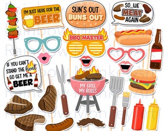 Printable BBQ Photo Booth Props - Summer BBQ Party Photobooth Props - Grill Printable Props - BBQ Props