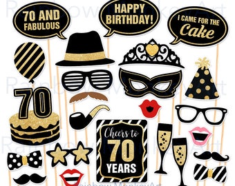 Printable Birthday Prop - 70th Birthday Party Printable Photo Booth Props - Black and Gold - Fabulous 70 Birthday Party Photobooth Props