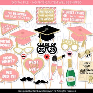 2025 Graduation Photo Booth Props: Pink & Gold Printable (Digital Download)