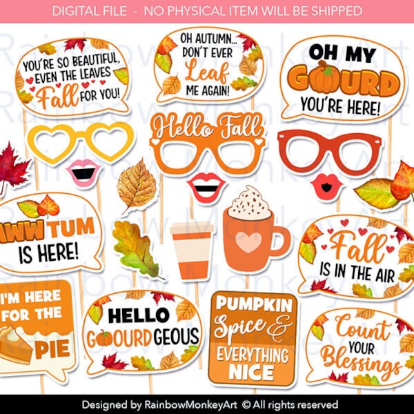 Printable Fall Photo Booth Props - Funny Fall Puns Photobooth Props - Fall Festival - Autumn Photobooth Props - Fall Decor - Autumn Decor