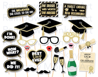 2025 Graduation Photo Booth Props: Black & Gold (Digital Download)