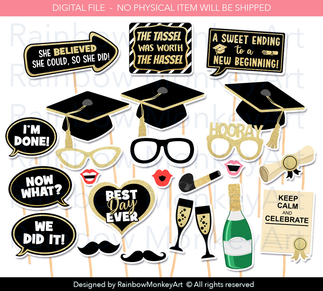 printable-graduation-photo-booth-props-graduation-black-gold-photobooth-props-graduation-printable-props-graduation-class-of-2024-party-etsy