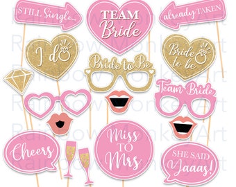 Blush & Gold Photo Booth Props voor vrijgezellenfeest (digitale download)