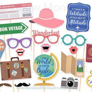 Printable Travel Party Photo Booth Props - Farewell Photobooth Props - Bon Voyage Printable Props - Travel Props