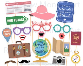 Printable Travel Party Photo Booth Props - Farewell Photobooth Props - Bon Voyage Printable Props - Travel Props