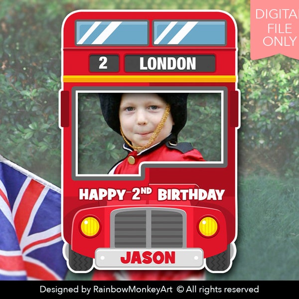 Cadre de photomaton imprimable pour bus de Londres - Cadre de photomaton de bus rouge de Londres - Cadre de selfie de bus scolaire de bus scolaire