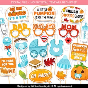Fall Baby Shower Photo Booth Props: 25 Piece Set (Digital Download)