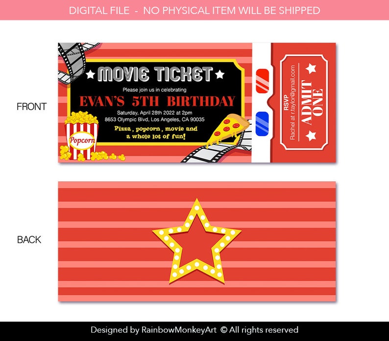Printable Movie Party Invitation Personalised Movie Night - Etsy UK