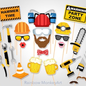 Construction Party Photo Booth Props: 33 Piece Set (Digital Download)
