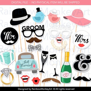 Printable Wedding Photo Booth Props - Wedding Photo Booth Props - Bridal Shower Photobooth Props - Bachelorette Party Props