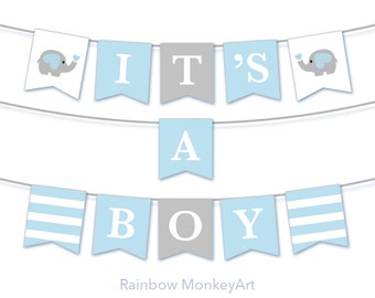 It's A Boy Bunting Flags - Baby Shower Decoration Party Flags - Pennant Flags - Baby Boy Shower Banner - Baby Shower Garland