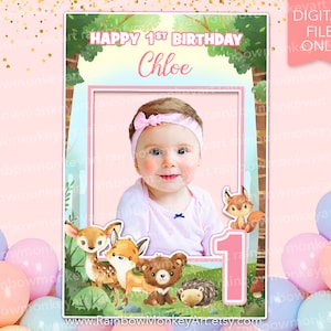 Woodland Animals 1st Birthday Photo Booth Frame (Digital Download)