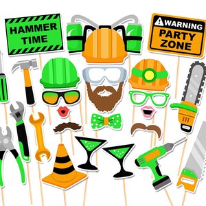 建設現場用フォトブース小道具：25 点セット（印刷可能）（デジタルダウンロード）