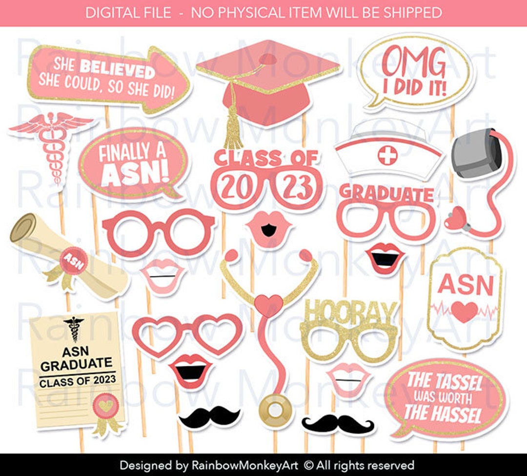 Printable ASN Nurse 2023 Graduation Photo Booth Props ASN Photobooth ...