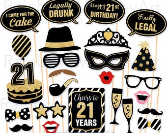 Printable Birthday Prop - Printable 21st Birthday Photo Booth Props - Black and Gold Birthday Props - 21st Birthday Photobooth Props
