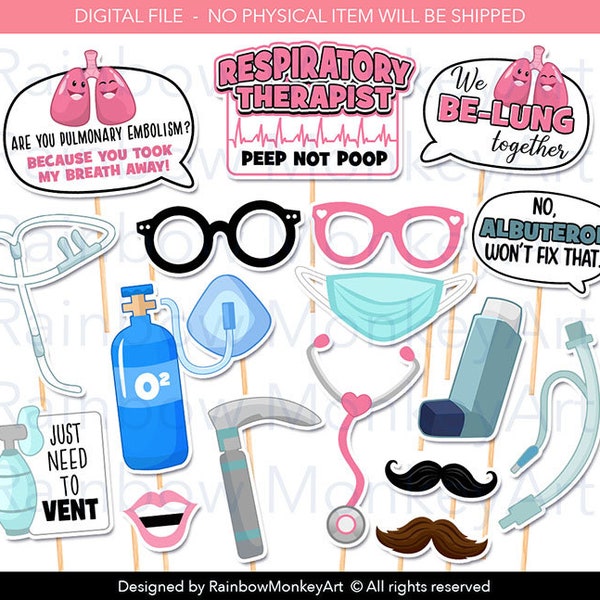 Printable Respiratory Photo Booth Props - Funny Respiratory Puns - Medical Photobooth Props - Respiratory PhotoBooth Props - Respiratory