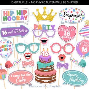 Printable Birthday Prop - 16th Birthday Party Printable Photo Booth ...