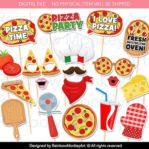 Pizza Party Photo Booth Props - Printable Pizza Photo Booth Props - Kids Pizza Party Decoration - Pizza Printable - Pizza Birthday Party