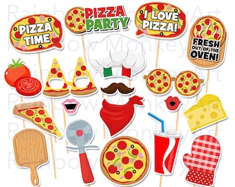 Pizza Party Photo Booth Props: 19-Piece Printable Set (Digital Download)