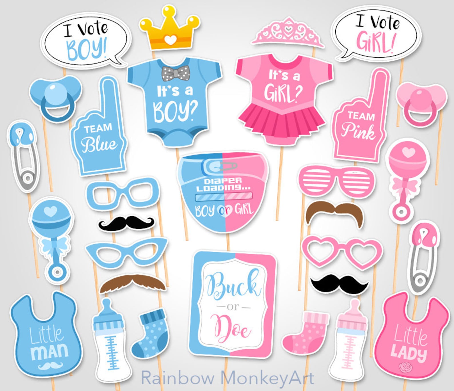 Gender Reveal Baby Shower Photo Props Buck or Doe Baby Printable Photobooth Props Little Man or