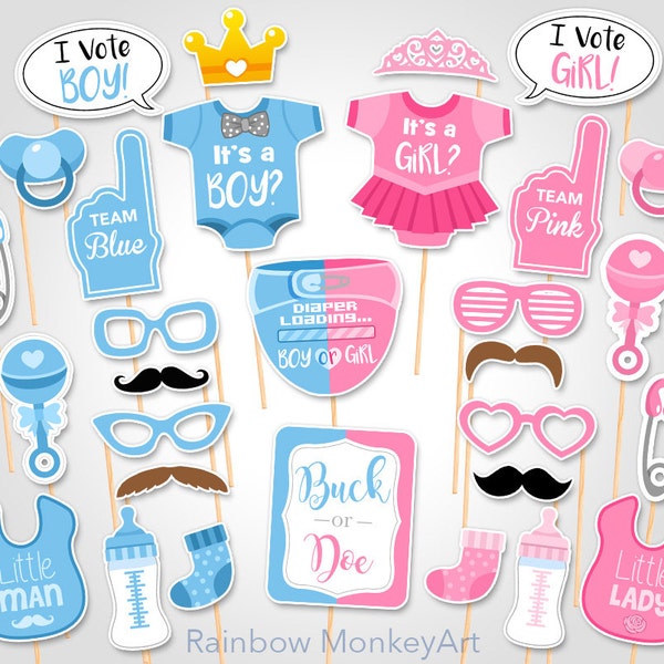 Gender Reveal Baby Shower Photo Props  - Buck or Doe Baby Printable Photobooth Props - Little Man or Little Lady Props