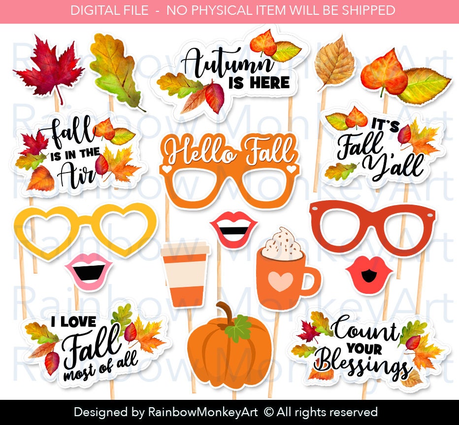 Printable Fall Photo Booth Props Fall Wedding Photobooth Props Fall Festival Fall Photobooth Props - Etsy