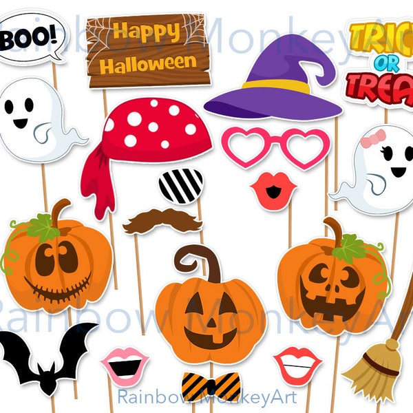 Printable Happy Halloween Photo Booth Props - Halloween Photobooth Props - Photobooth Props - Frankenstein Mummy Jack O Lantern Party