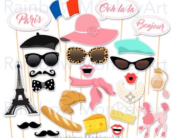 Paris Photo Booth Props: Printable Parisian Party Decorations (digital ...