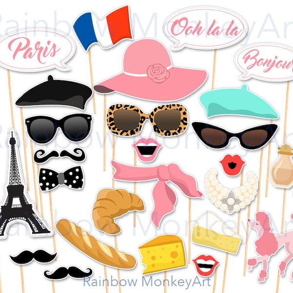 Paris Printable  Photo Booth Props - Paris Photobooth Props - Paris Bridal Shower - Paris Bachelorette - Paris Birthday Photo Booth Props