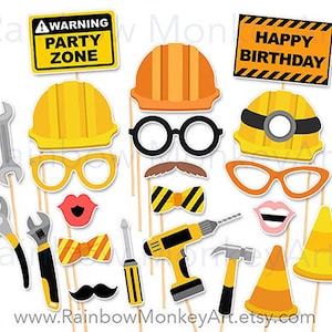 Construction Birthday Photo Booth Props: 33 Piece Set (Digital Download)