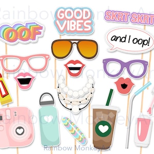 VSCO Girl Party Photo Booth Props: 35 Piece Set (Digital Download)