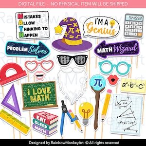 Math Party Photo Booth Props: Printable Set of 23 (Digital Download)